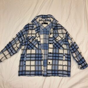 ZARA Wool Blue Plaid Jacket Size Medium